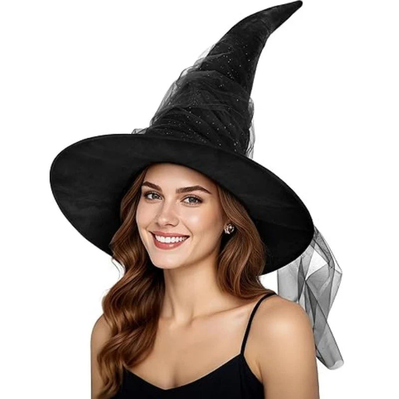 Witch Hat Satin-Like Fabric Adjustable Fit Wide Brim
