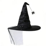 Witch Hat Satin-Like Fabric Adjustable Fit Wide Brim