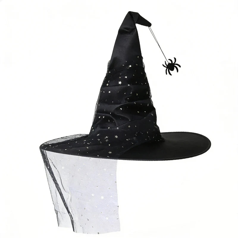 Witch Hat Satin-Like Fabric Adjustable Fit Wide Brim