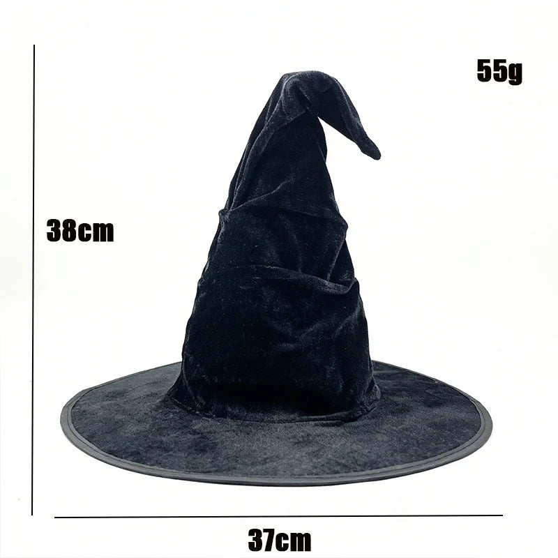 Witch Hat Satin-Like Fabric Adjustable Fit Wide Brim