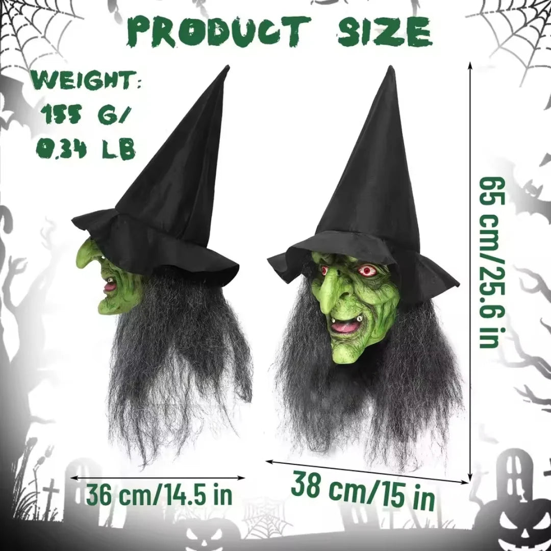Witch Mask Glowing Eyes With Attached Hat Hair & Glasses