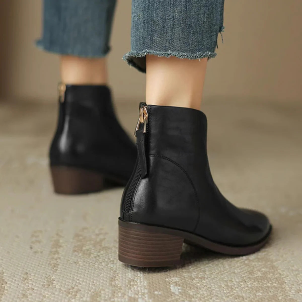 Women's Ankle Boots Back Zip Cushioned Insole Low Heel