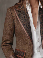 Women's Blazer Herringbone Paisley Lapels Contrast Piping