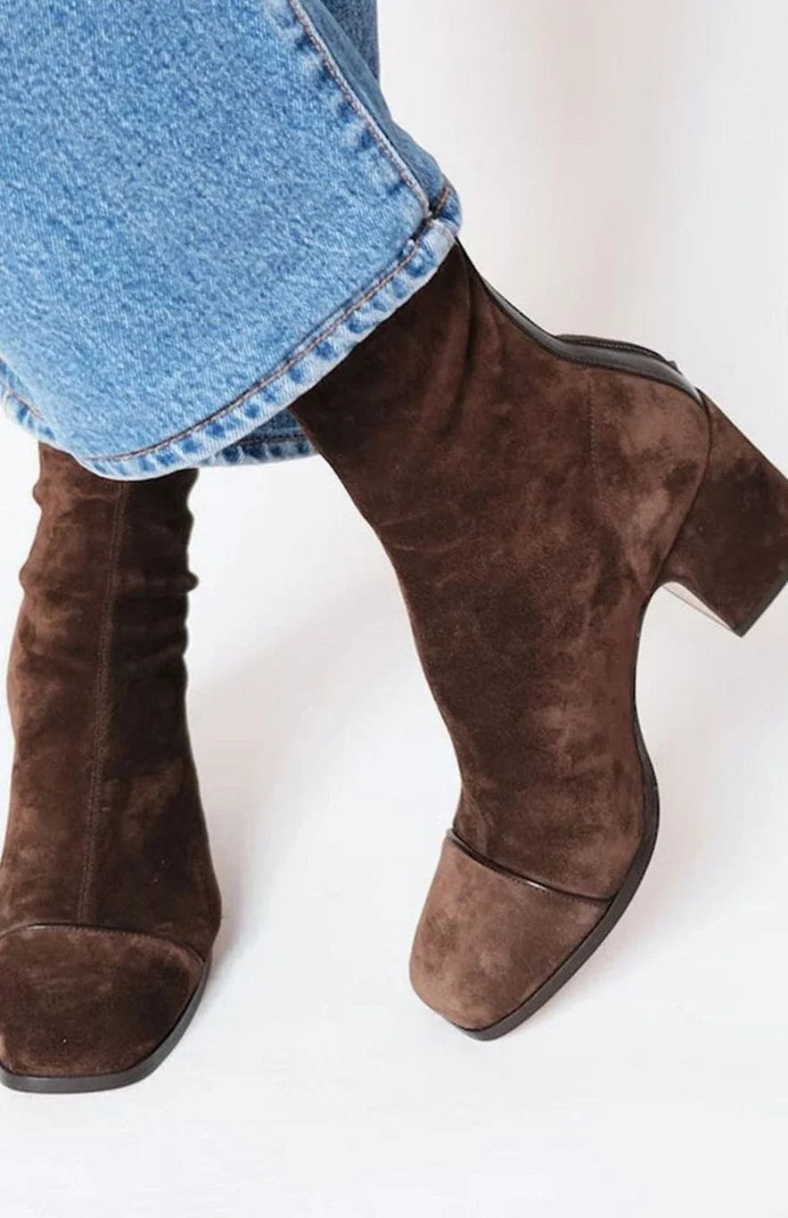 Women's Boots Genuine Suede Square Toe Block Heel