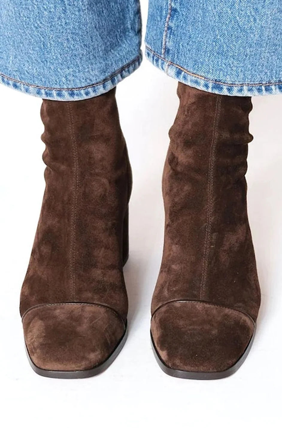 Women's Boots Genuine Suede Square Toe Block Heel