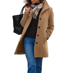 Women's Button-Up Jacket Structured Collar Mid-Length Side Pockets
