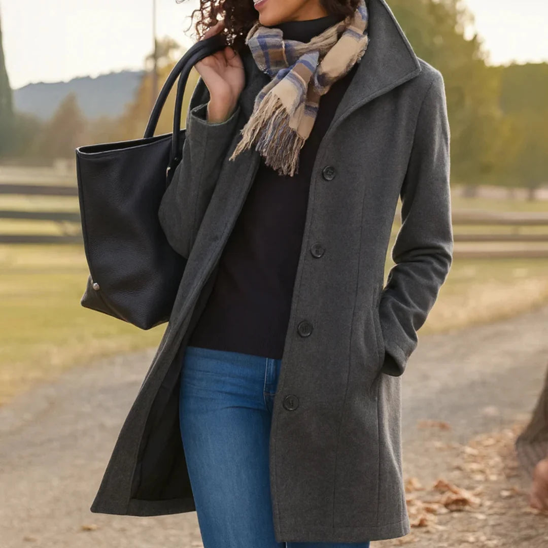 Women's Button-Up Jacket Structured Collar Mid-Length Side Pockets
