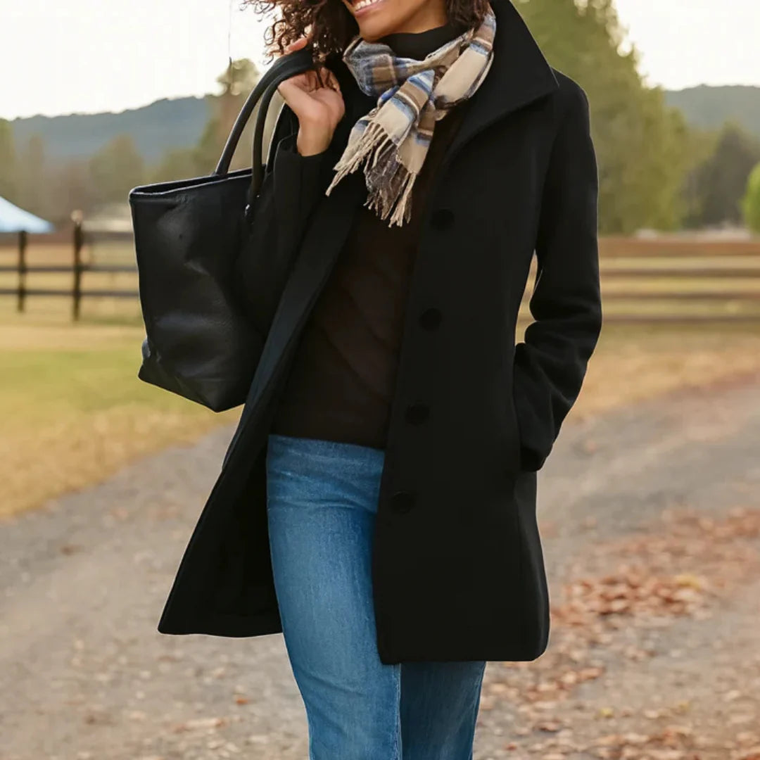 Women's Button-Up Jacket Structured Collar Mid-Length Side Pockets