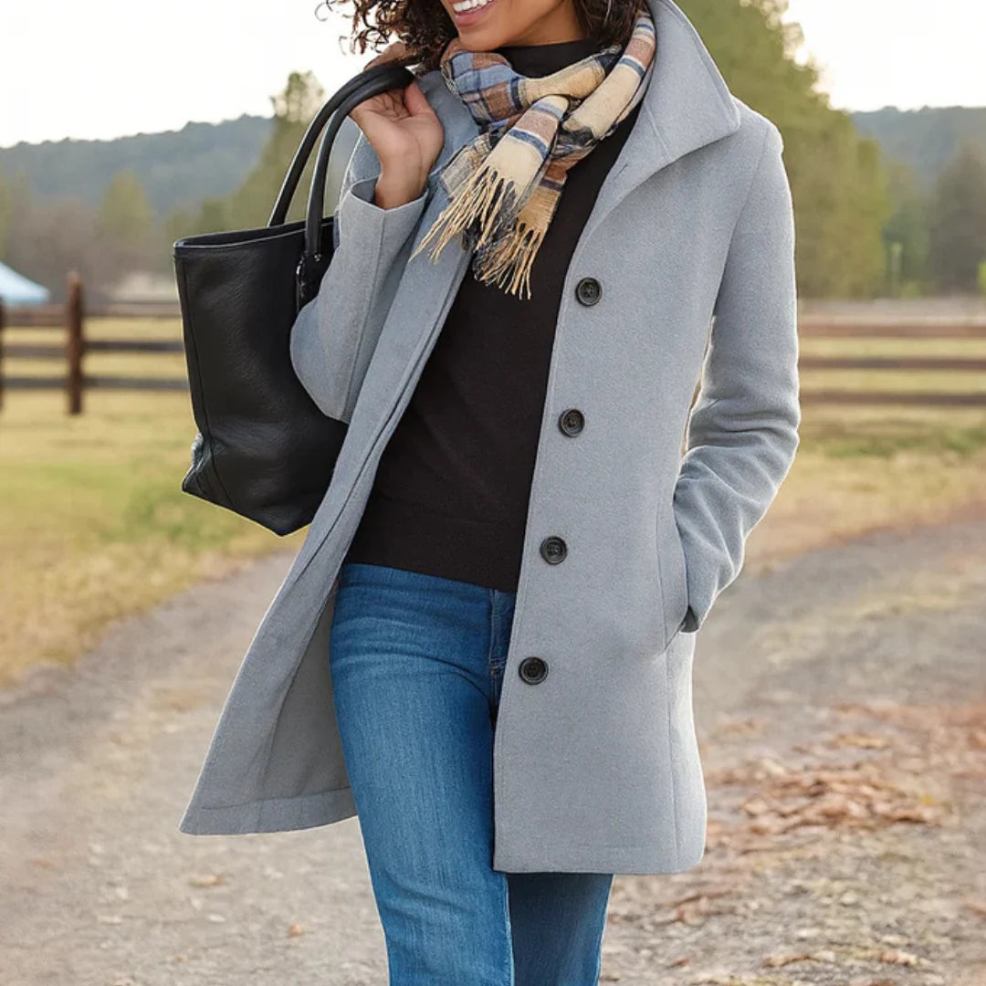 Women's Button-Up Jacket Structured Collar Mid-Length Side Pockets