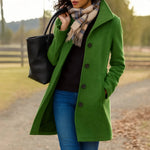 Women's Button-Up Jacket Structured Collar Mid-Length Side Pockets