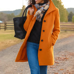 Women's Button-Up Jacket Structured Collar Mid-Length Side Pockets