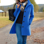 Women's Button-Up Jacket Structured Collar Mid-Length Side Pockets
