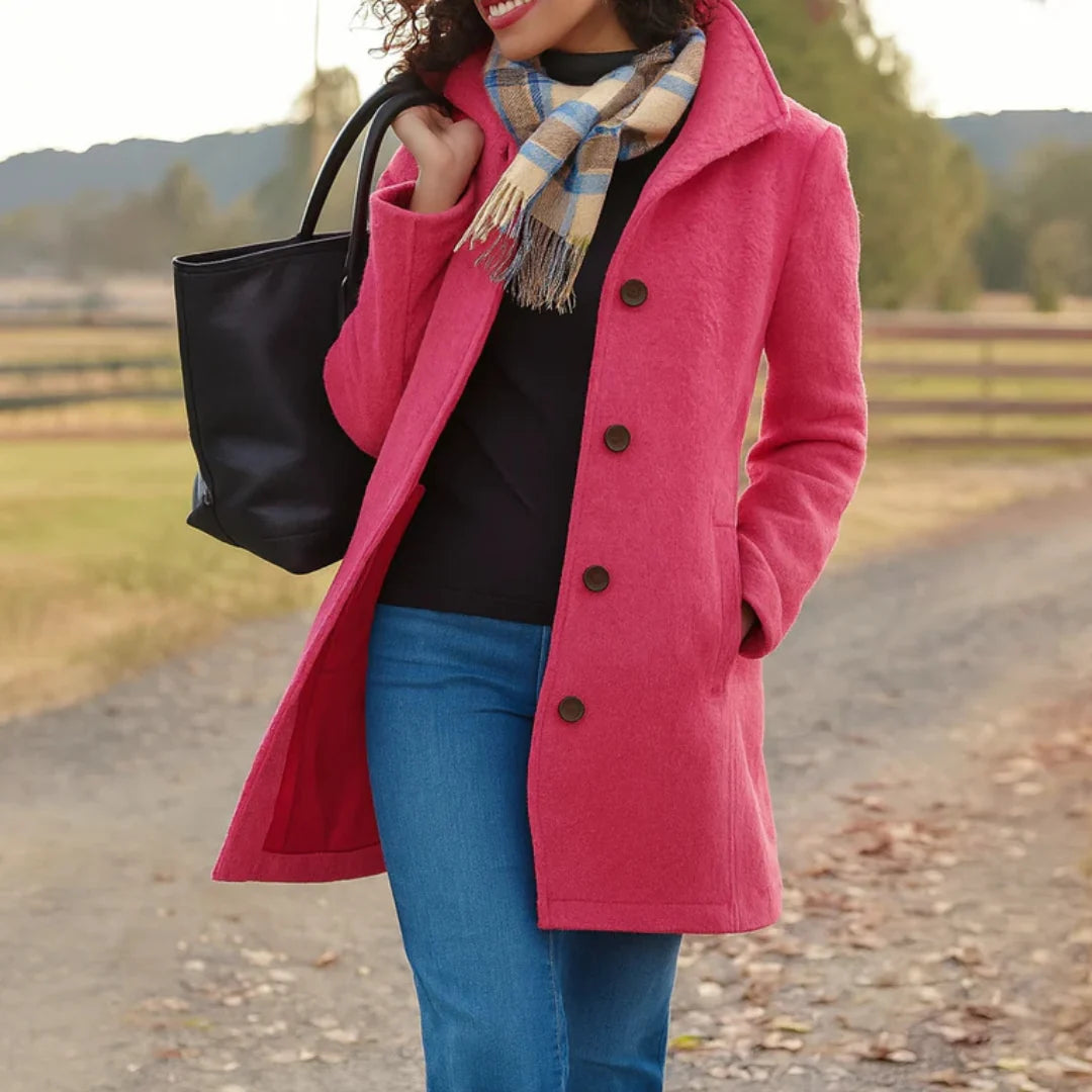 Women's Button-Up Jacket Structured Collar Mid-Length Side Pockets