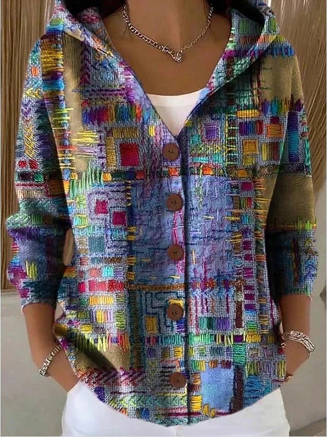 Women's Cardigan Artistic Floral Print Button-Front Relaxed Fit