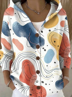 Women's Cardigan Artistic Floral Print Button-Front Relaxed Fit