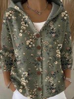 Women's Cardigan Artistic Floral Print Button-Front Relaxed Fit