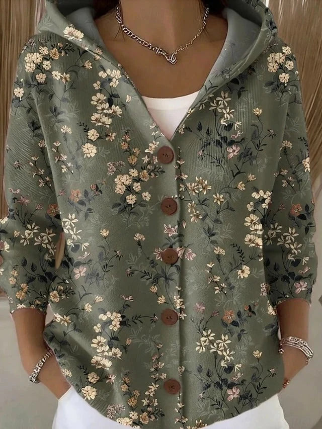 Women's Cardigan Artistic Floral Print Button-Front Relaxed Fit