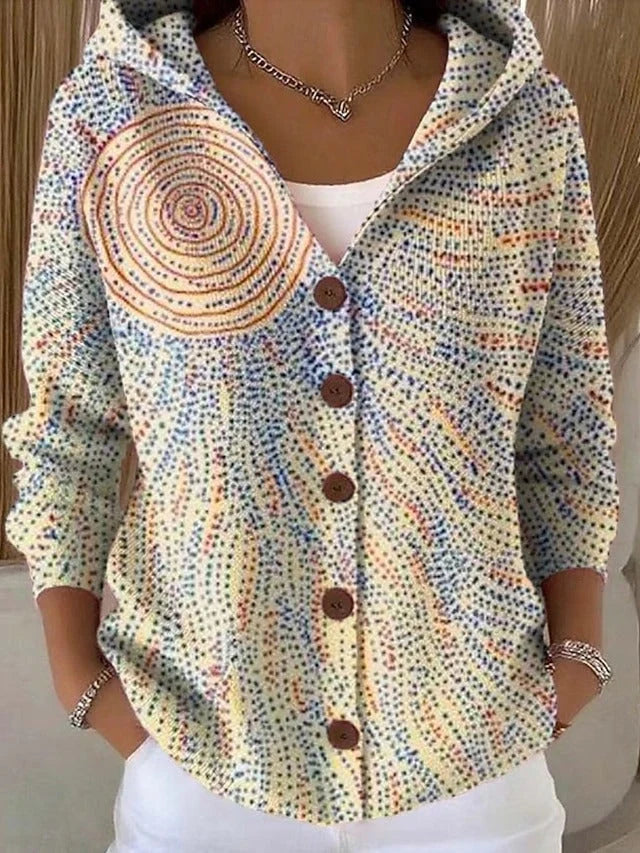 Women's Cardigan Artistic Floral Print Button-Front Relaxed Fit