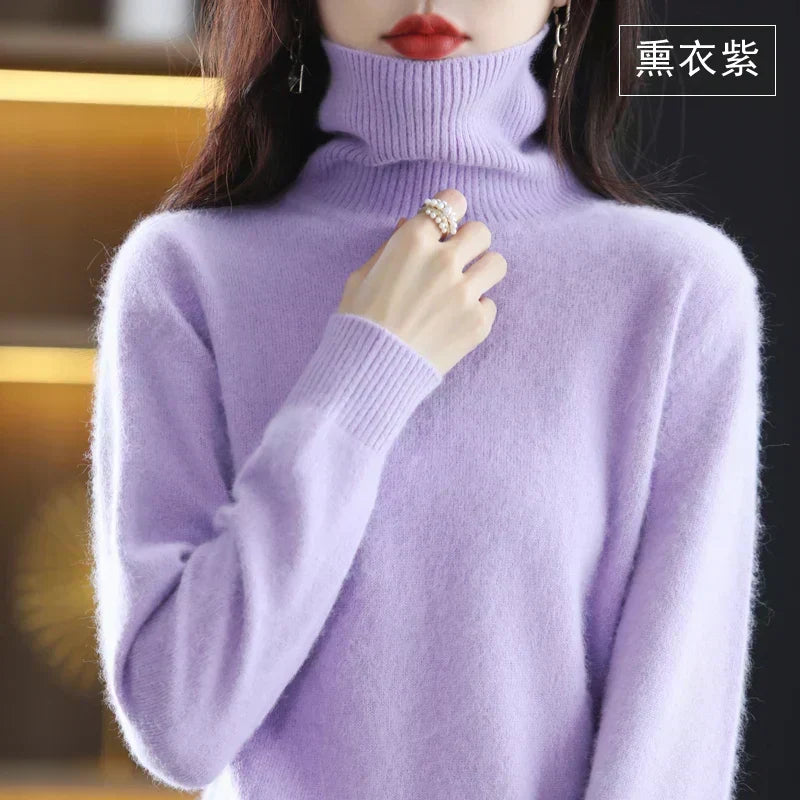 Women's Cashmere Sweater 100% Cashmere Lightweight Fitted Turtleneck
