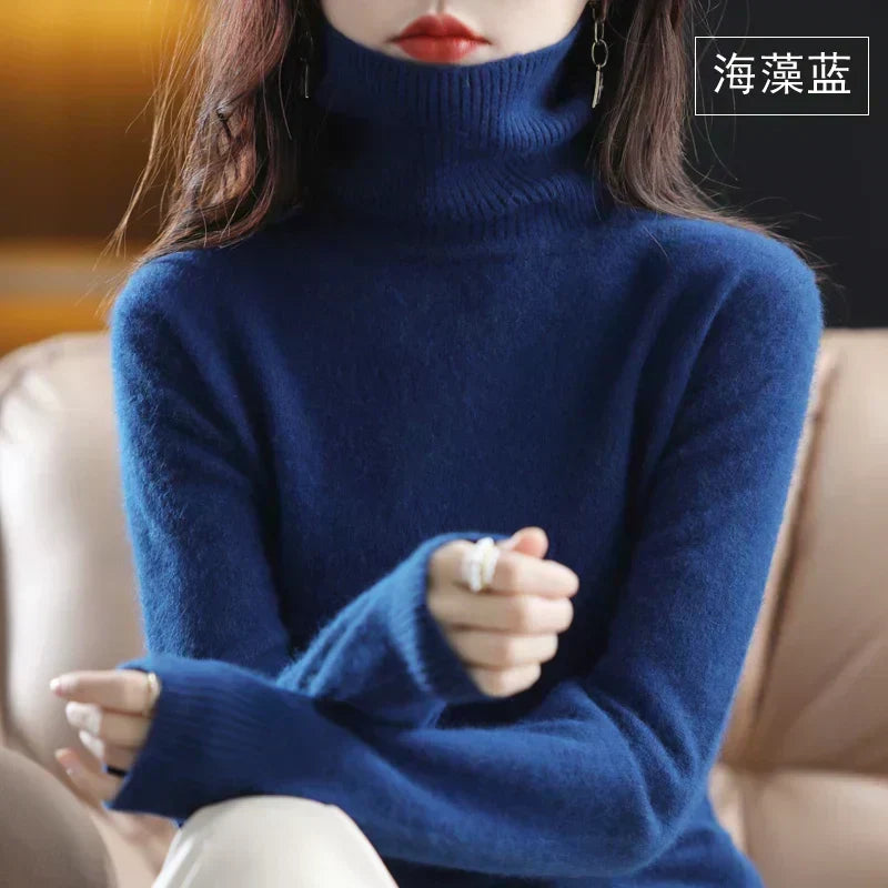 Women's Cashmere Sweater 100% Cashmere Lightweight Fitted Turtleneck