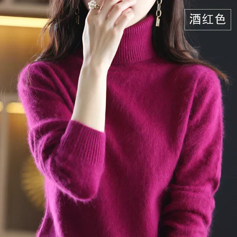 Women's Cashmere Sweater 100% Cashmere Lightweight Fitted Turtleneck