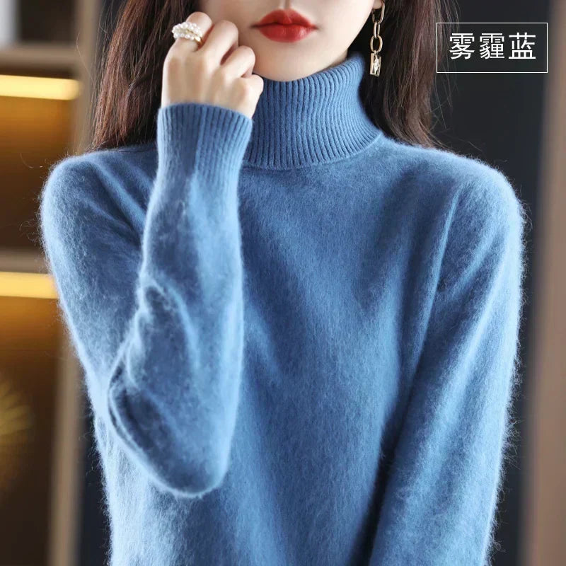 Women's Cashmere Sweater 100% Cashmere Lightweight Fitted Turtleneck