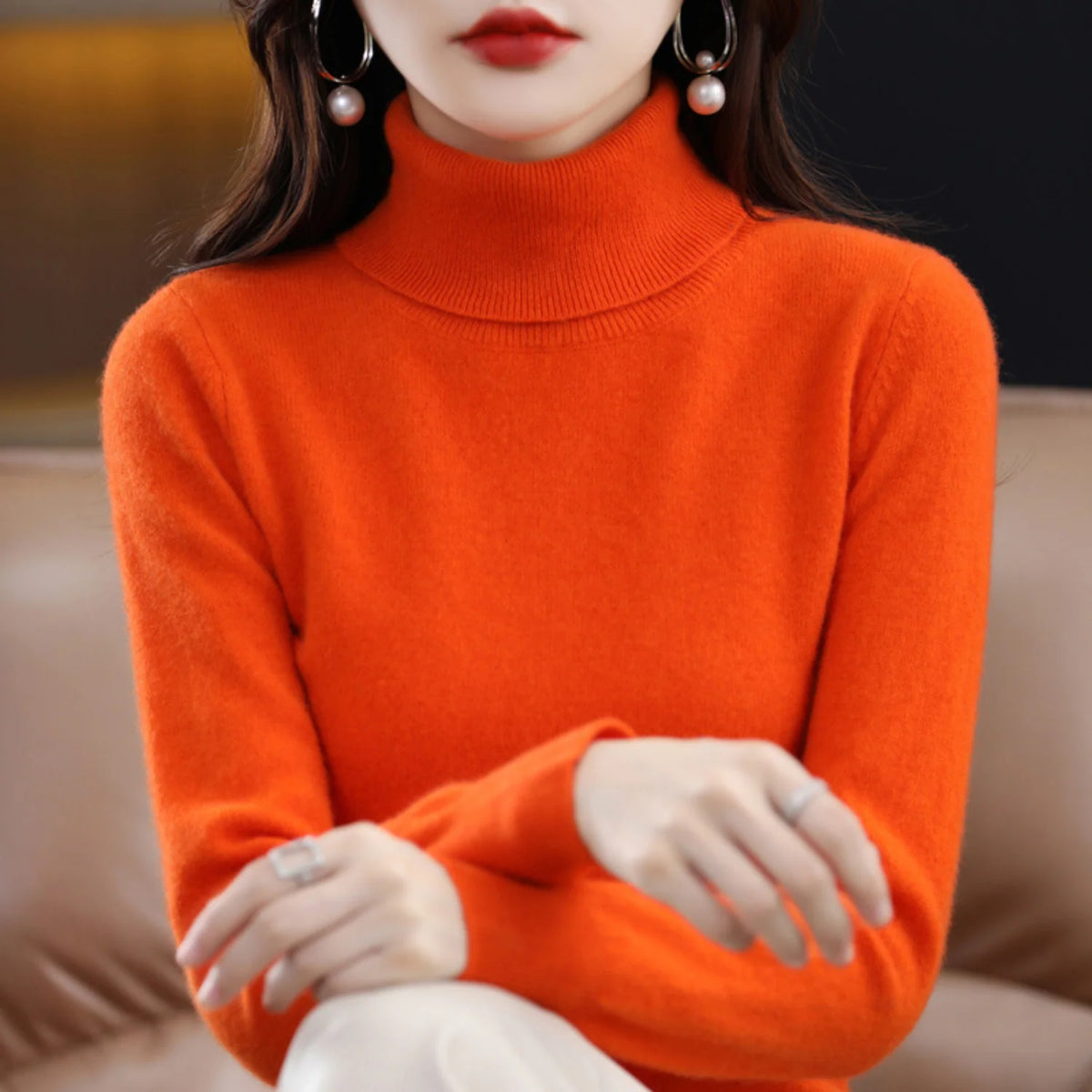 Women's Cashmere Turtleneck Sweater Lightweight Regular Fit