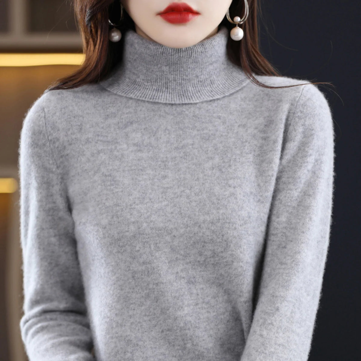 Women's Cashmere Turtleneck Sweater Lightweight Regular Fit
