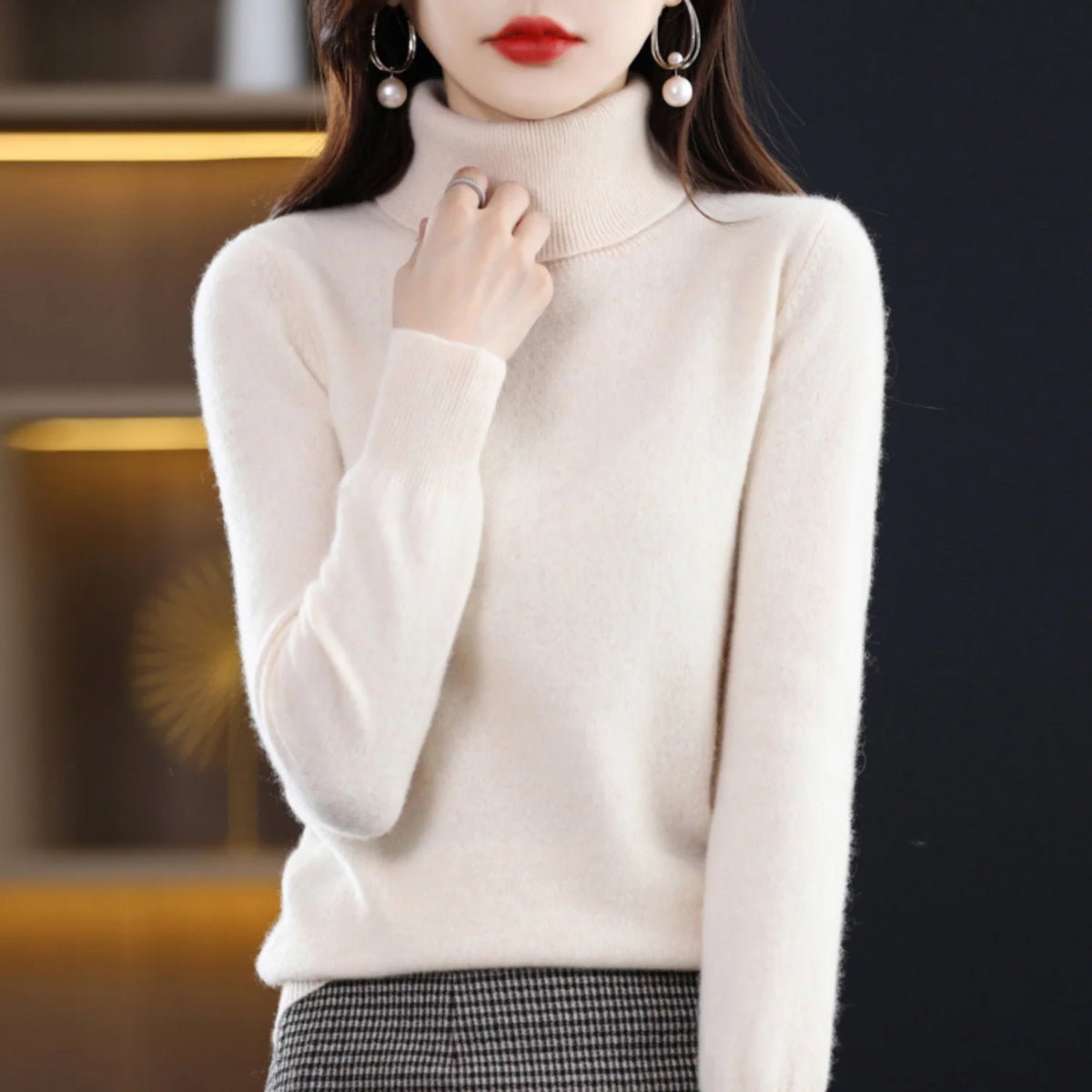 Women's Cashmere Turtleneck Sweater Lightweight Regular Fit
