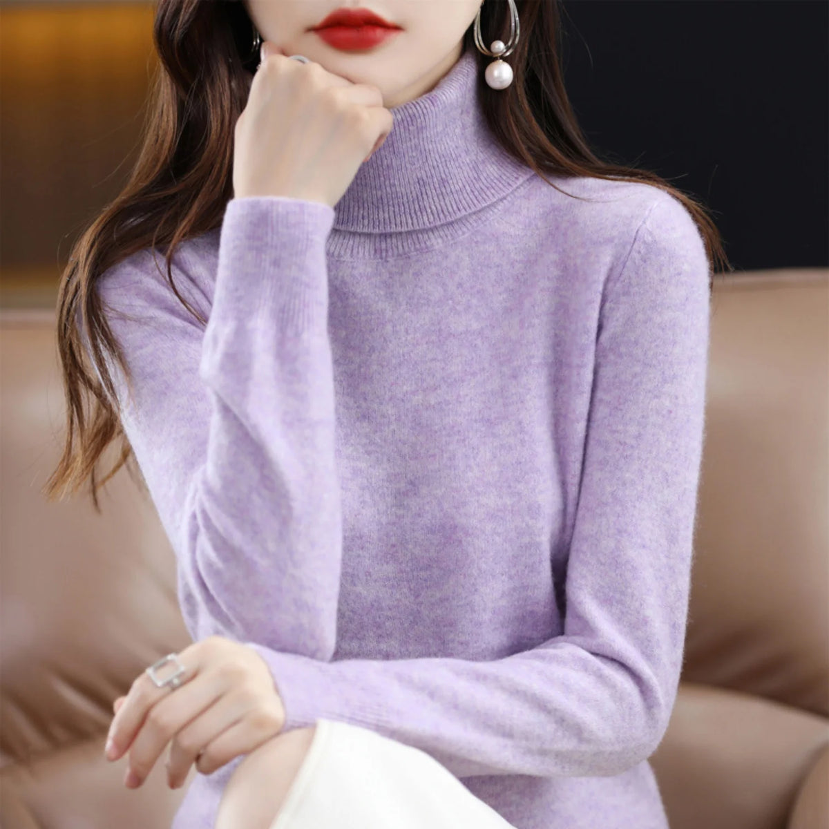 Women's Cashmere Turtleneck Sweater Lightweight Regular Fit