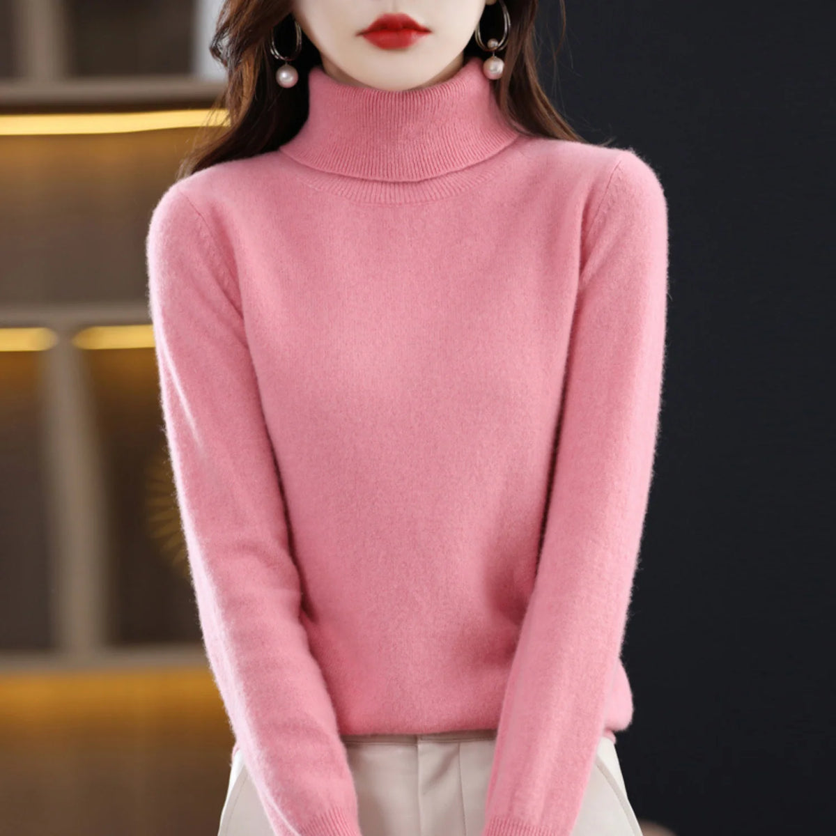 Women's Cashmere Turtleneck Sweater Lightweight Regular Fit