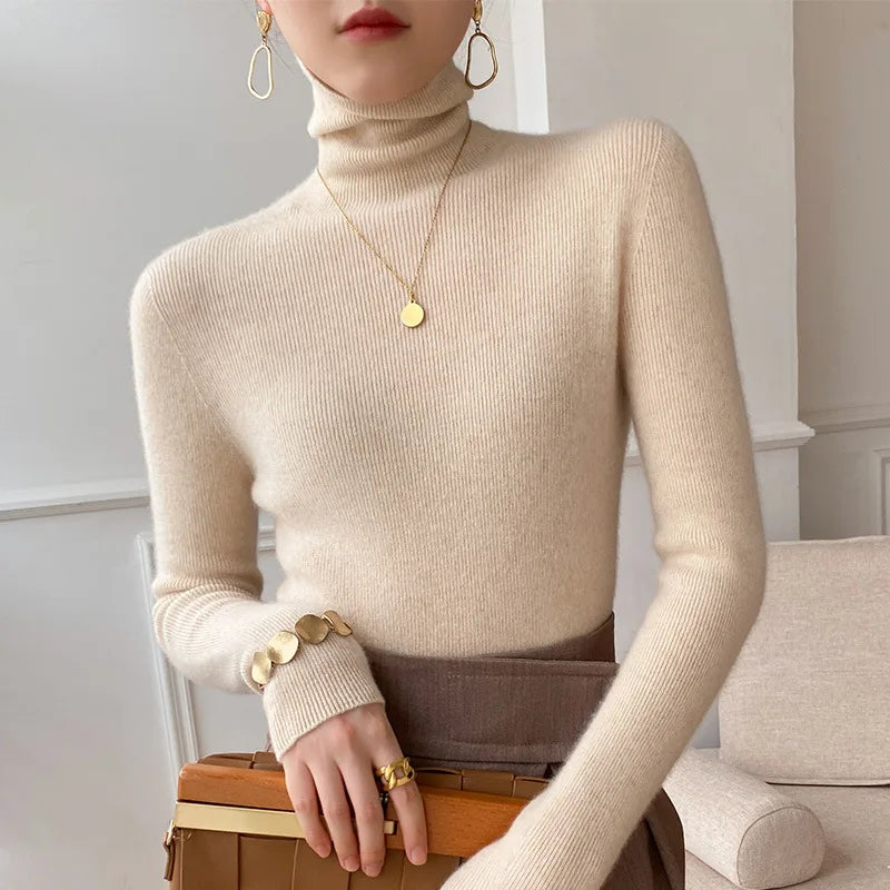 Women's Cashmere Turtleneck Sweater Slim Fit Lightweight Warmth
