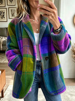 Women's Checked Coat Soft Fleece-Like Side Pockets