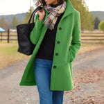 Women's Coat Mid-Length Button-Front Side Pockets