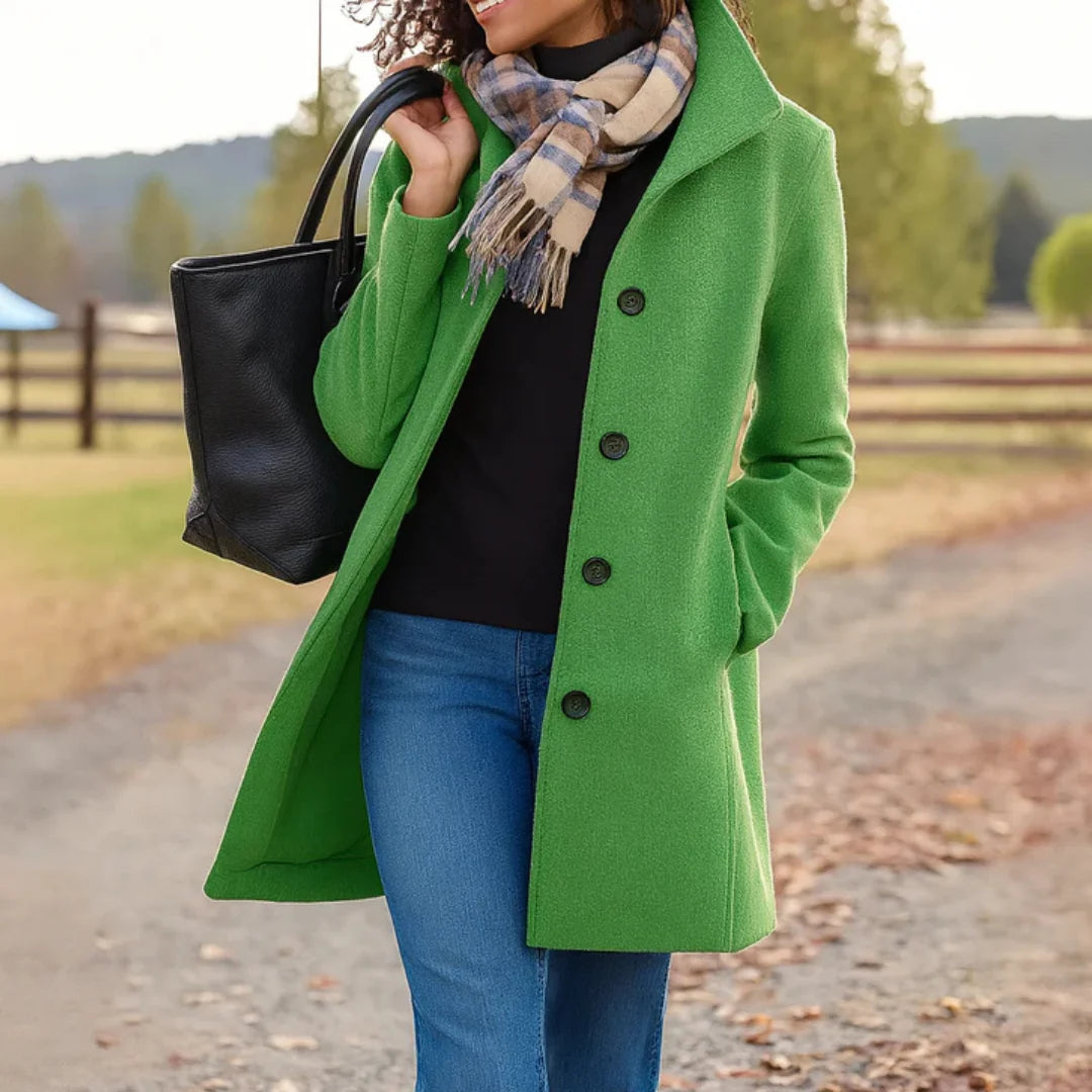 Women's Coat Mid-Length Button-Front Side Pockets