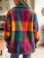 Women's Coat Plaid Fleece-Like Relaxed Fit Side Pockets