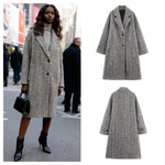 Women's Coat Wool Blend Herringbone Oversized Fit