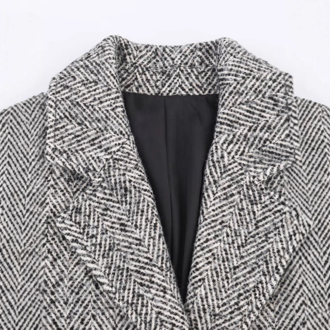 Women's Coat Wool Blend Herringbone Oversized Fit