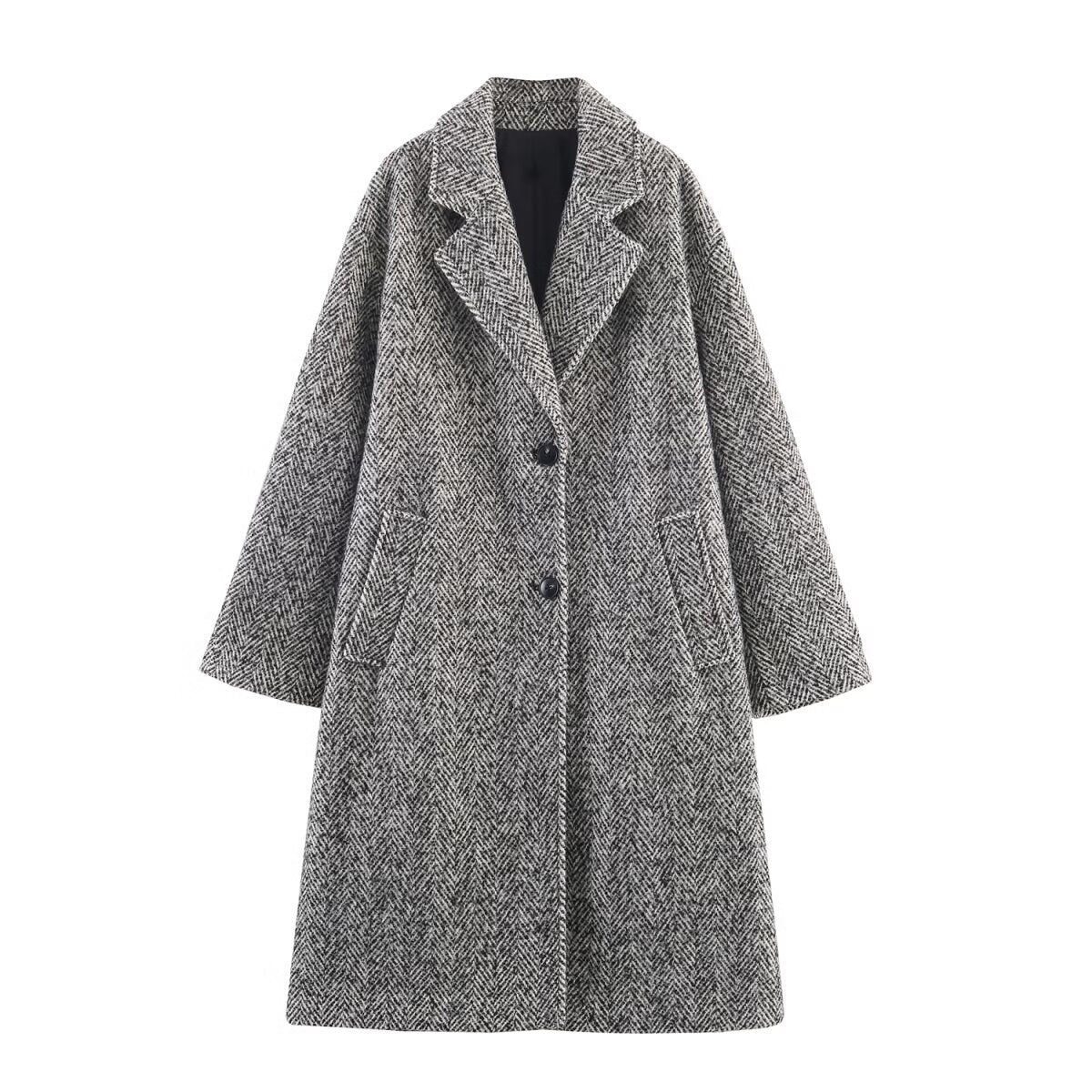 Women's Coat Wool Blend Herringbone Oversized Fit