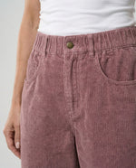 Women's Corduroy Trousers Wide Leg Elastic Waistband Pockets