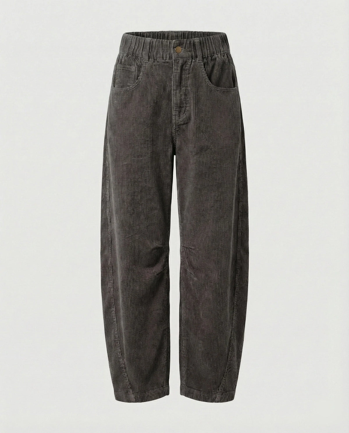 Women's Corduroy Trousers Wide Leg Elastic Waistband Pockets