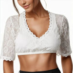 Women's Crop Top Floral Lace Deep V-Neck Elastic Hem