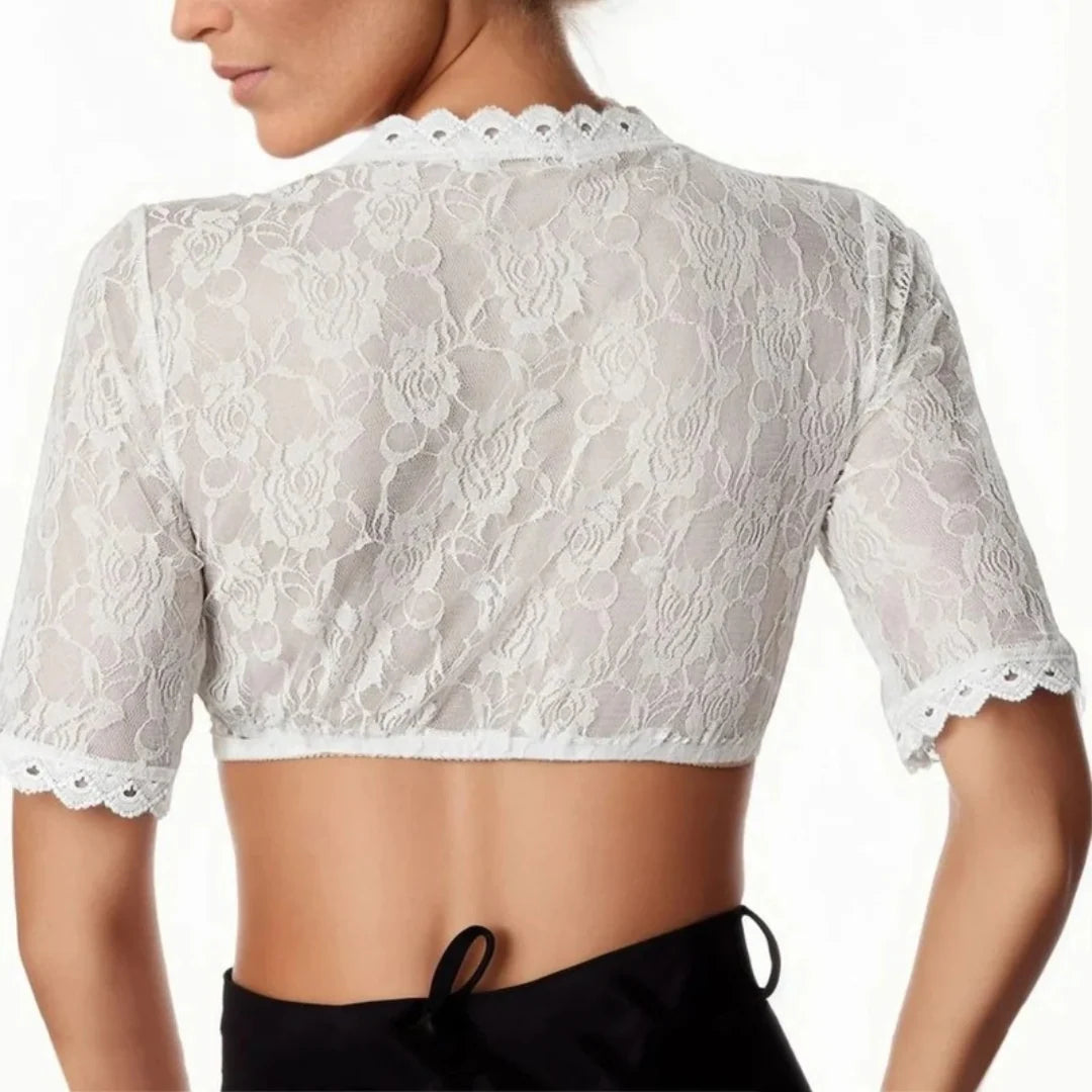 Women's Crop Top Floral Lace Deep V-Neck Elastic Hem