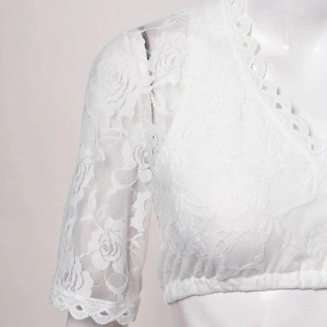 Women's Crop Top Floral Lace Deep V-Neck Elastic Hem