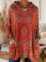 Women's Hooded Tunic Top Bohemian Print Loose Fit Long Sleeve