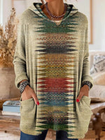 Women's Hooded Tunic Top Bohemian Print Loose Fit Long Sleeve