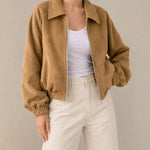 Women's Jacket Faux Suede Cropped Oversized Two-Way Zip
