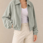 Women's Jacket Faux Suede Cropped Oversized Two-Way Zip