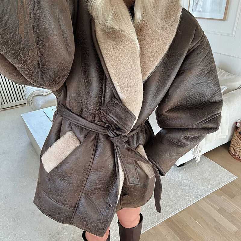 Women's Jacket Oversized Double-Button Warm Lining Side Pockets