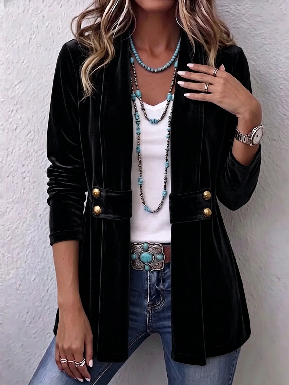 Women's Jacket Soft Plush Open-Front Lapel Collar